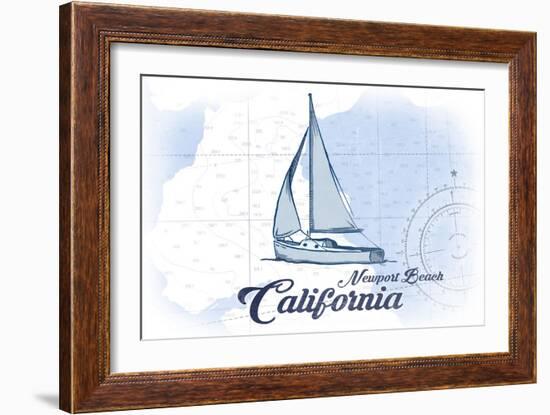 Newport Beach, California - Sailboat - Blue - Coastal Icon-Lantern Press-Framed Art Print