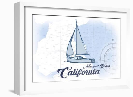 Newport Beach, California - Sailboat - Blue - Coastal Icon-Lantern Press-Framed Art Print