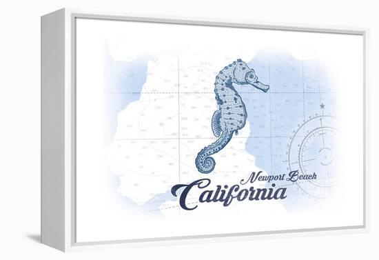 Newport Beach, California - Seahorse - Blue - Coastal Icon-Lantern Press-Framed Stretched Canvas