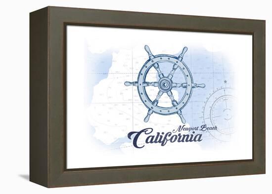 Newport Beach, California - Ship Wheel - Blue - Coastal Icon-Lantern Press-Framed Stretched Canvas