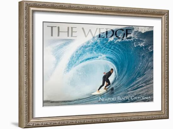 Newport Beach, California - Surfer in Perfect Wave-Lantern Press-Framed Premium Giclee Print