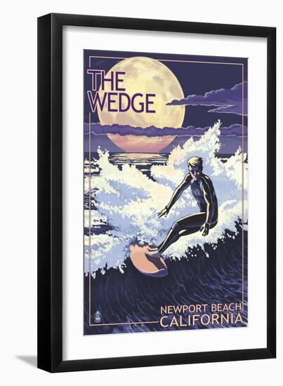 Newport Beach, California - Surfing the Wedge-Lantern Press-Framed Art Print