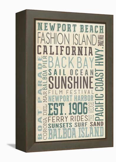 Newport Beach, California - Typography (#3)-Lantern Press-Framed Stretched Canvas