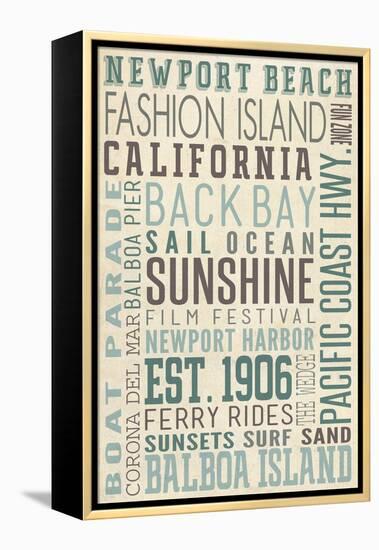 Newport Beach, California - Typography (#3)-Lantern Press-Framed Stretched Canvas