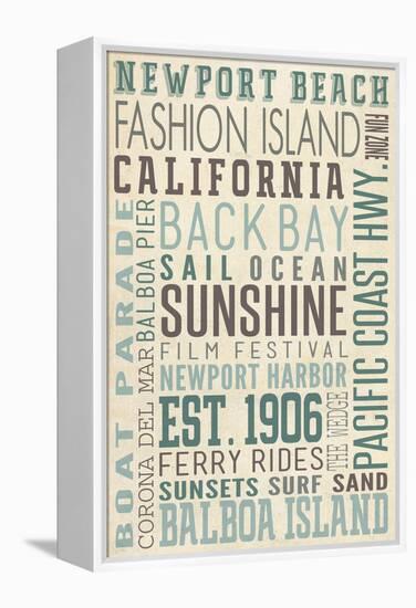 Newport Beach, California - Typography (#3)-Lantern Press-Framed Stretched Canvas