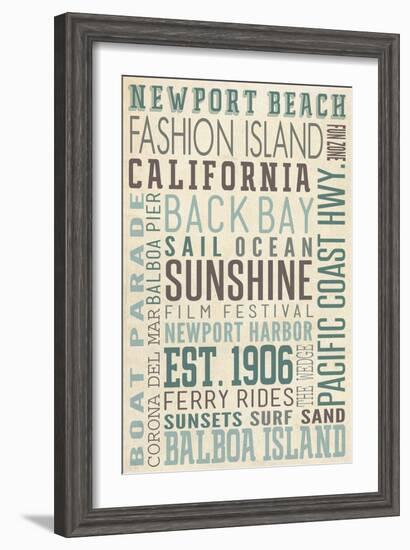 Newport Beach, California - Typography (#3)-Lantern Press-Framed Art Print