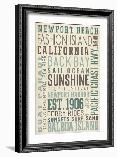 Newport Beach, California - Typography (#3)-Lantern Press-Framed Art Print