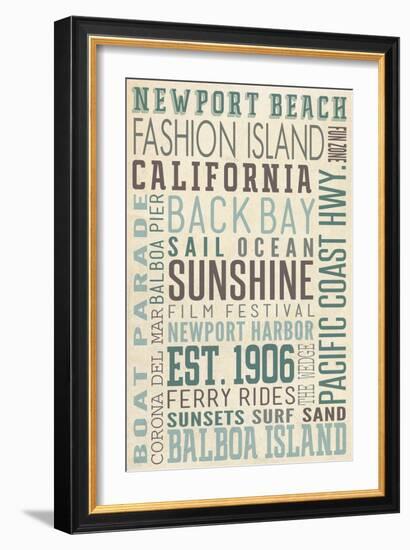 Newport Beach, California - Typography (#3)-Lantern Press-Framed Art Print