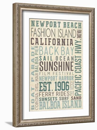 Newport Beach, California - Typography (#3)-Lantern Press-Framed Premium Giclee Print