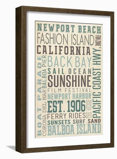 Newport Beach, California - Typography (#3)-Lantern Press-Framed Premium Giclee Print