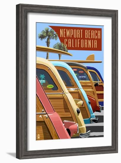 Newport Beach, California - Woodies Lined Up-Lantern Press-Framed Art Print