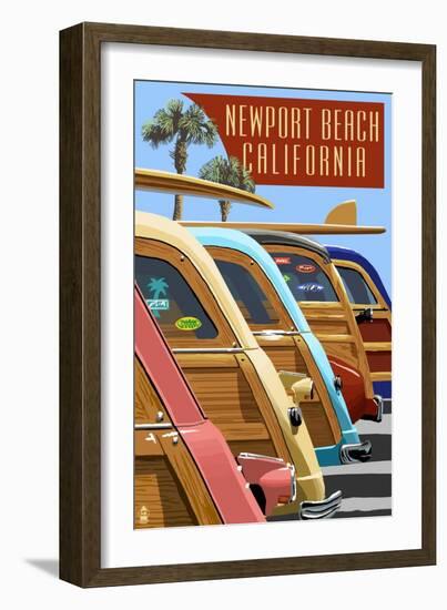 Newport Beach, California - Woodies Lined Up-Lantern Press-Framed Art Print