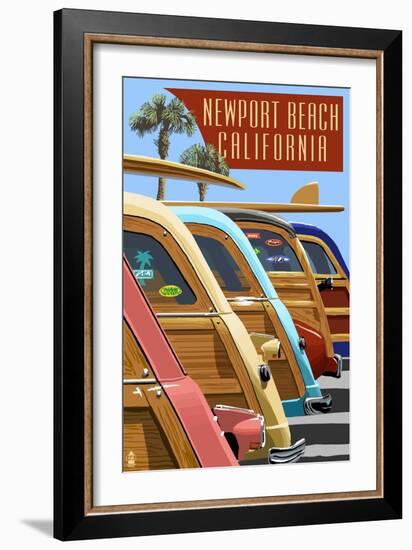 Newport Beach, California - Woodies Lined Up-Lantern Press-Framed Art Print