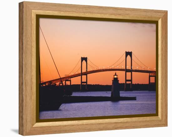 Newport Bridge and Harbor at Sunset, Newport, Rhode Island, USA-Fraser Hall-Framed Premier Image Canvas