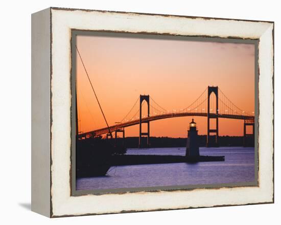 Newport Bridge and Harbor at Sunset, Newport, Rhode Island, USA-Fraser Hall-Framed Premier Image Canvas