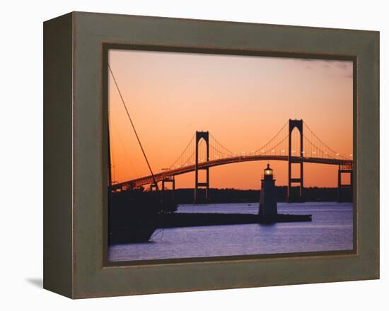 Newport Bridge and Harbor at Sunset, Newport, Rhode Island, USA-Fraser Hall-Framed Premier Image Canvas