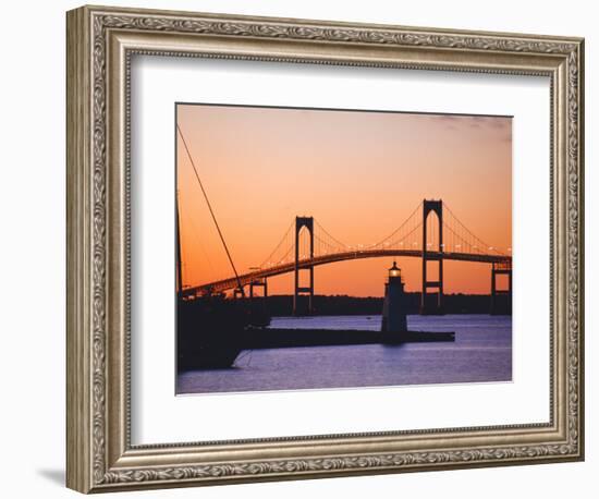 Newport Bridge and Harbor at Sunset, Newport, Rhode Island, USA-Fraser Hall-Framed Photographic Print