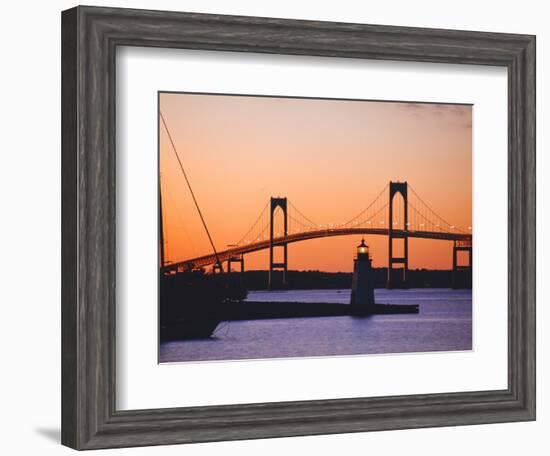 Newport Bridge and Harbor at Sunset, Newport, Rhode Island, USA-Fraser Hall-Framed Photographic Print