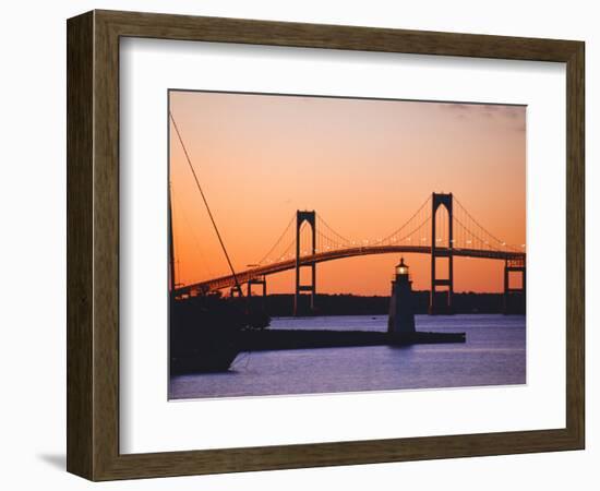 Newport Bridge and Harbor at Sunset, Newport, Rhode Island, USA-Fraser Hall-Framed Photographic Print