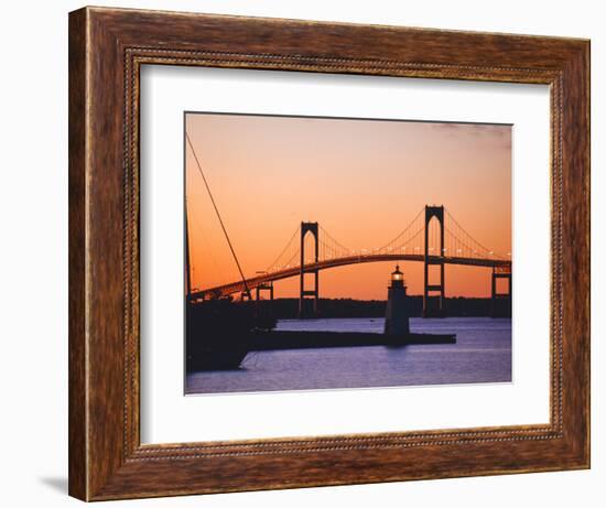 Newport Bridge and Harbor at Sunset, Newport, Rhode Island, USA-Fraser Hall-Framed Photographic Print