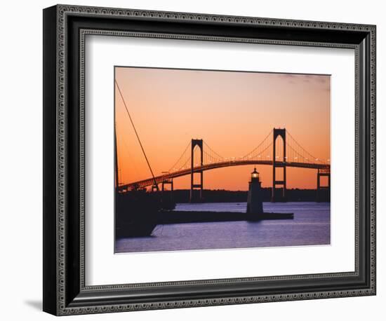 Newport Bridge and Harbor at Sunset, Newport, Rhode Island, USA-Fraser Hall-Framed Photographic Print