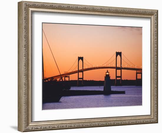 Newport Bridge and Harbor at Sunset, Newport, Rhode Island, USA-Fraser Hall-Framed Photographic Print