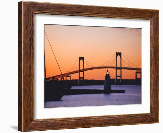 Newport Bridge and Harbor at Sunset, Newport, Rhode Island, USA-Fraser Hall-Framed Photographic Print