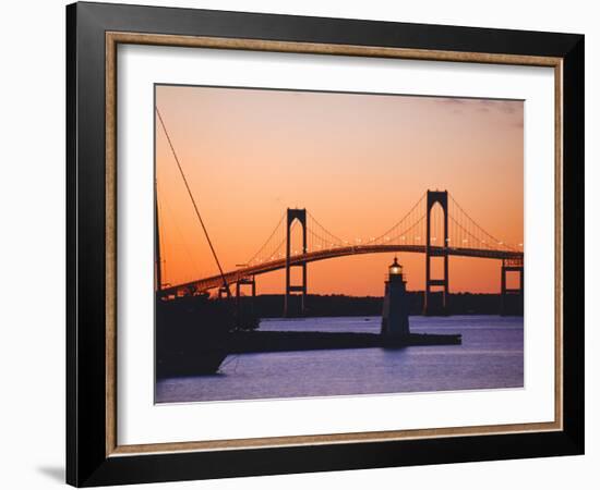 Newport Bridge and Harbor at Sunset, Newport, Rhode Island, USA-Fraser Hall-Framed Photographic Print