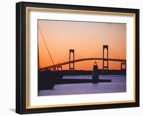 Newport Bridge and Harbor at Sunset, Newport, Rhode Island, USA-Fraser Hall-Framed Photographic Print