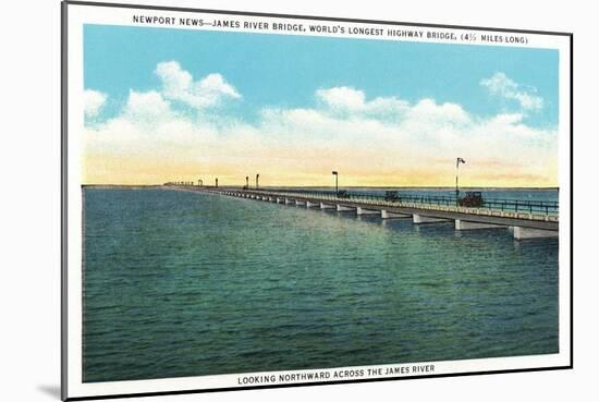 Newport News, Virginia, Northern View across the James River of the James River Bridge-Lantern Press-Mounted Art Print