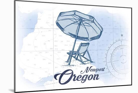 Newport, Oregon - Beach Chair and Umbrella - Blue - Coastal Icon-Lantern Press-Mounted Art Print