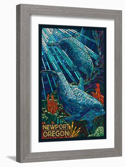 Newport, Oregon - Bottlenose Dolphins Mosaic-Lantern Press-Framed Premium Giclee Print