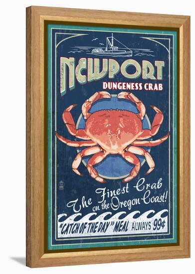 Newport, Oregon - Dungeness Crab Vintage Sign-Lantern Press-Framed Stretched Canvas
