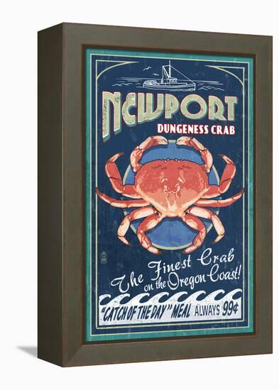 Newport, Oregon - Dungeness Crab Vintage Sign-Lantern Press-Framed Stretched Canvas