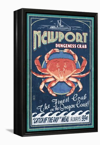 Newport, Oregon - Dungeness Crab Vintage Sign-Lantern Press-Framed Stretched Canvas