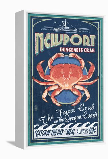 Newport, Oregon - Dungeness Crab Vintage Sign-Lantern Press-Framed Stretched Canvas