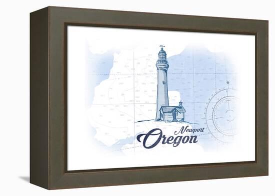 Newport, Oregon - Lighthouse - Blue - Coastal Icon-Lantern Press-Framed Stretched Canvas