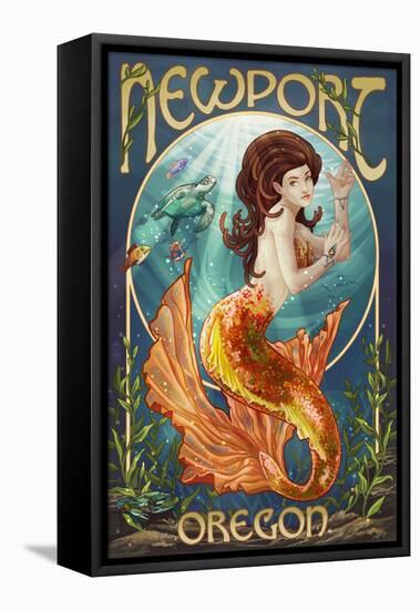 Newport, Oregon - Mermaid-Lantern Press-Framed Stretched Canvas