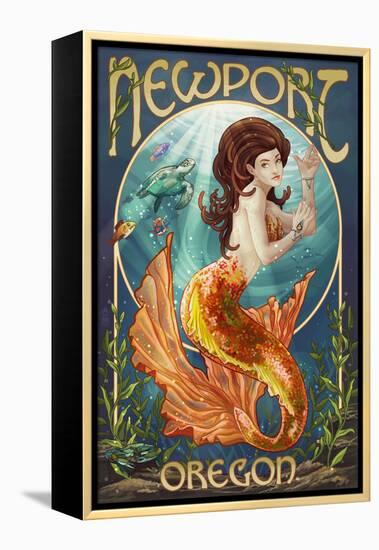 Newport, Oregon - Mermaid-Lantern Press-Framed Stretched Canvas