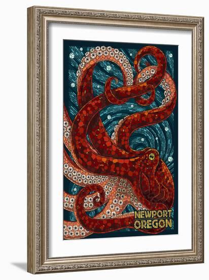Newport, Oregon - Octopus Mosaic-Lantern Press-Framed Art Print