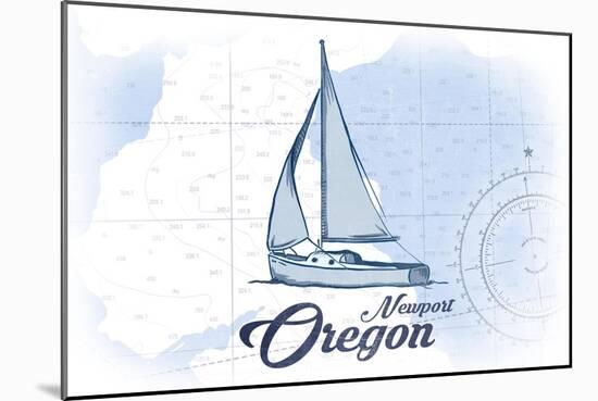 Newport, Oregon - Sailboat - Blue - Coastal Icon-Lantern Press-Mounted Art Print