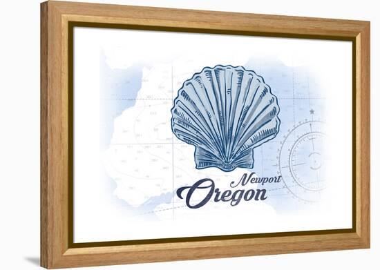 Newport, Oregon - Scallop Shell - Blue - Coastal Icon-Lantern Press-Framed Stretched Canvas