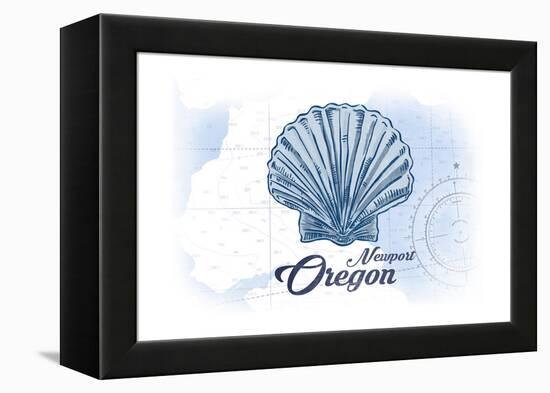 Newport, Oregon - Scallop Shell - Blue - Coastal Icon-Lantern Press-Framed Stretched Canvas