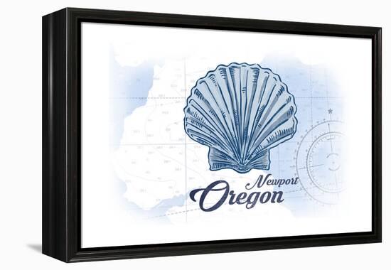 Newport, Oregon - Scallop Shell - Blue - Coastal Icon-Lantern Press-Framed Stretched Canvas