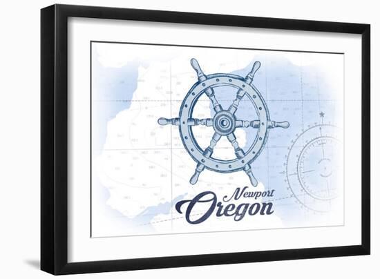 Newport, Oregon - Ship Wheel - Blue - Coastal Icon-Lantern Press-Framed Art Print