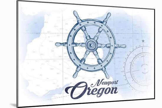 Newport, Oregon - Ship Wheel - Blue - Coastal Icon-Lantern Press-Mounted Art Print