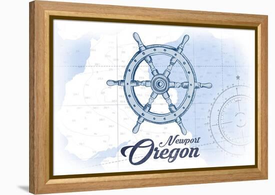 Newport, Oregon - Ship Wheel - Blue - Coastal Icon-Lantern Press-Framed Stretched Canvas