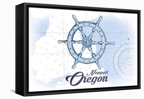 Newport, Oregon - Ship Wheel - Blue - Coastal Icon-Lantern Press-Framed Stretched Canvas