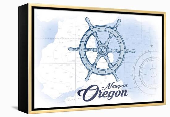 Newport, Oregon - Ship Wheel - Blue - Coastal Icon-Lantern Press-Framed Stretched Canvas