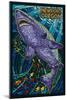 Newport, Oregon - Tiger Shark Mosaic-Lantern Press-Mounted Art Print